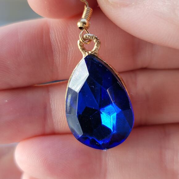 Blue Teardrop Crystal Earrings with Gold-Tone Backing - Picture 9 of 10